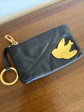 Marc by Marc Jacobs Black Leather Coin Pouch with Gold Bird Accent